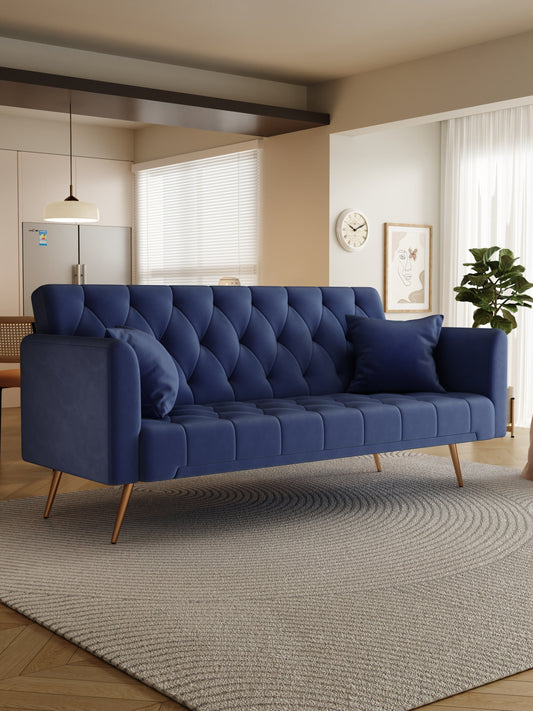 71-inch convertible love seat sofa, American retro blue velvet