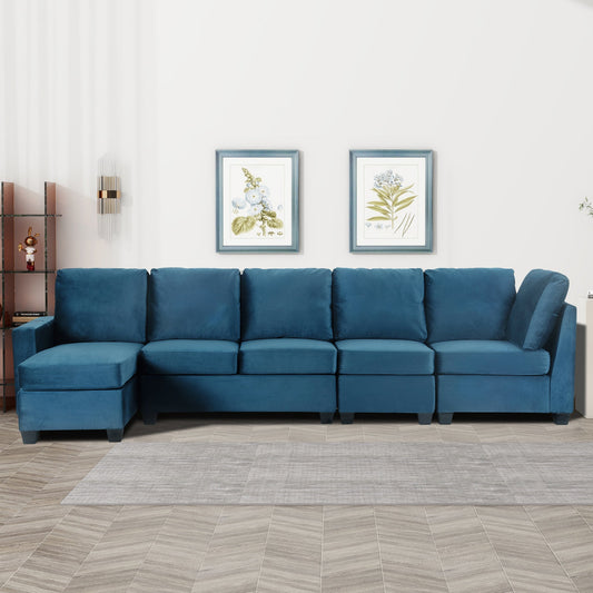 Navy Velvet Modular L-Shaped Sectional Sofa – Sophisticated Comfort with Modern Functionality