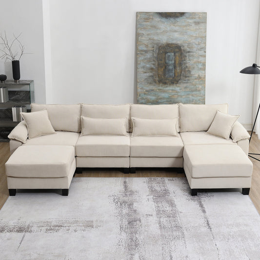 Corduroy Modular U-Shaped Sectional Sofa with Armrest