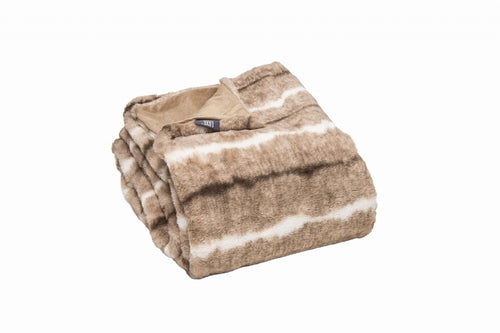 Premier Luxury Light Brown and White Faux Fur Throw Blanket