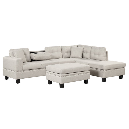 Modern L-Shape Sectional Couch with Storage Ottoman