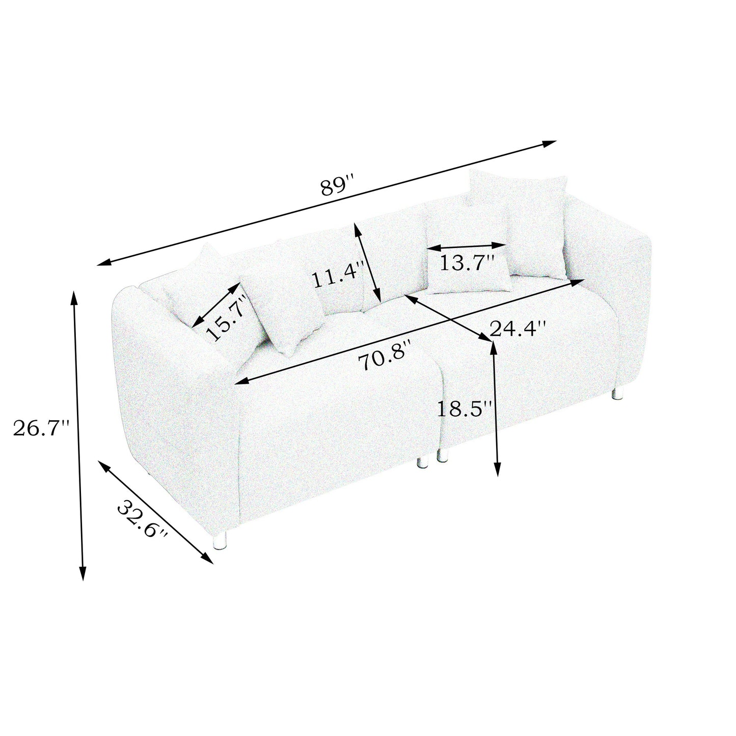 89 inch Sofa for Living Room, Fashion  Sofa with Metal Legs, 3 Seater