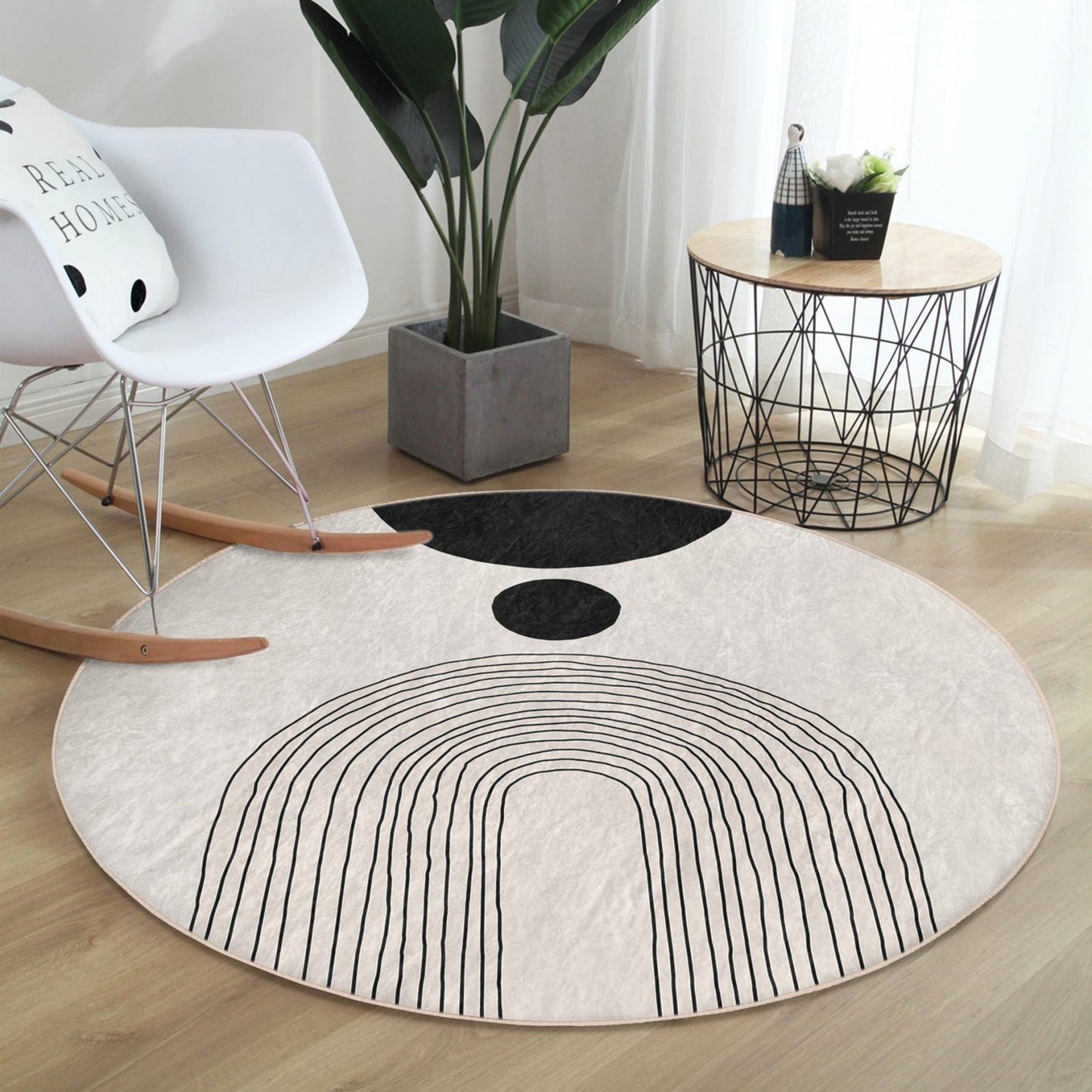 Abstract Round Rug, Minimalist Home Area Rug, Living Room Circle