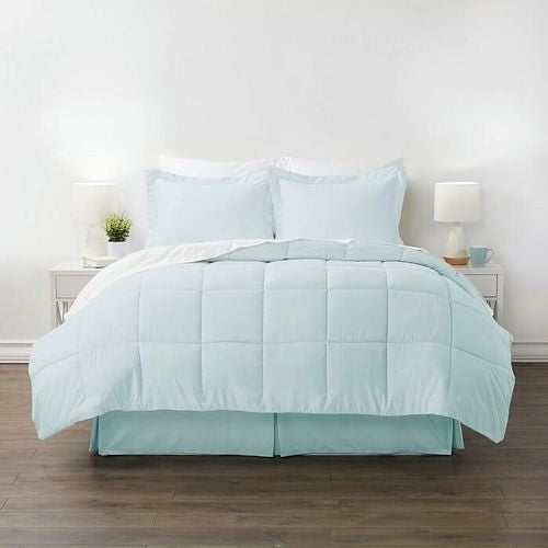 Queen Microfiber 6-Piece Reversible Bed-in-a-Bag Comforter Set in Aqua