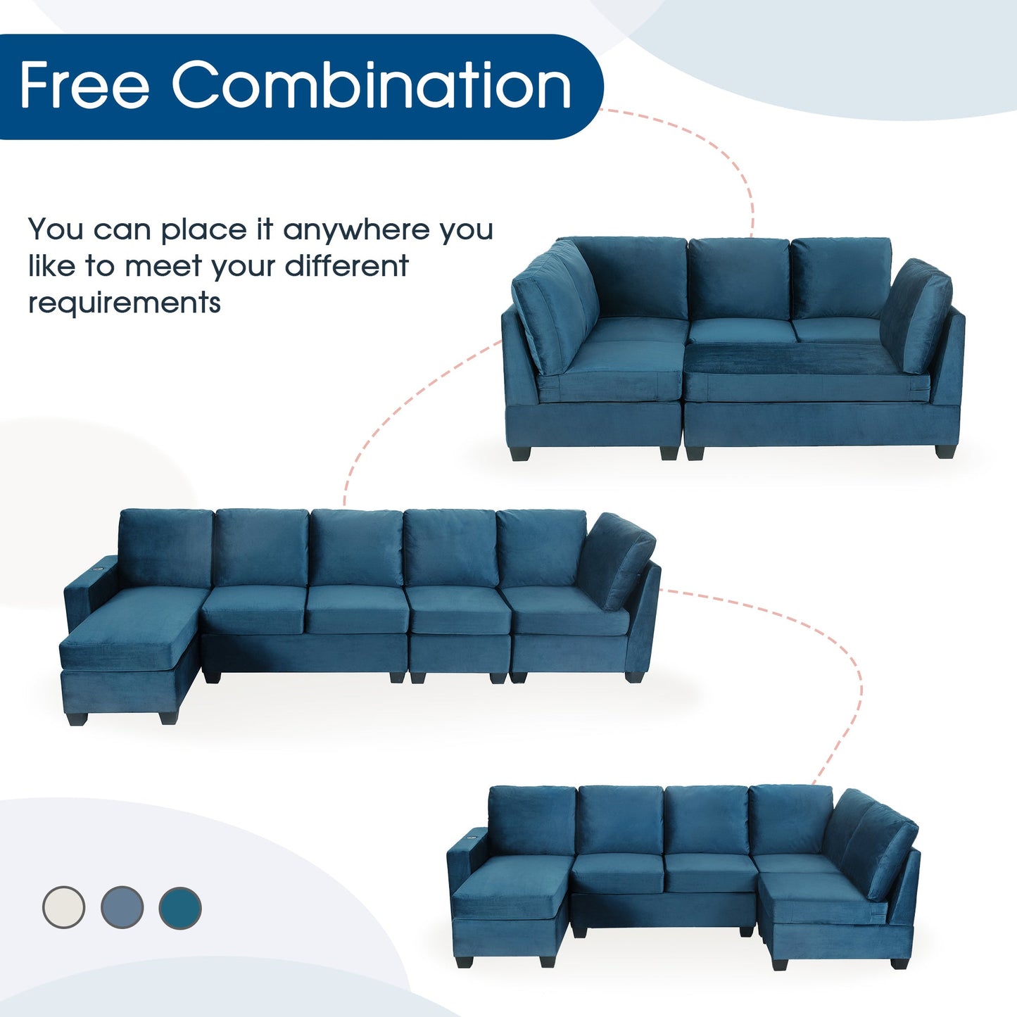 Navy Velvet Modular L-Shaped Sectional Sofa – Sophisticated Comfort with Modern Functionality