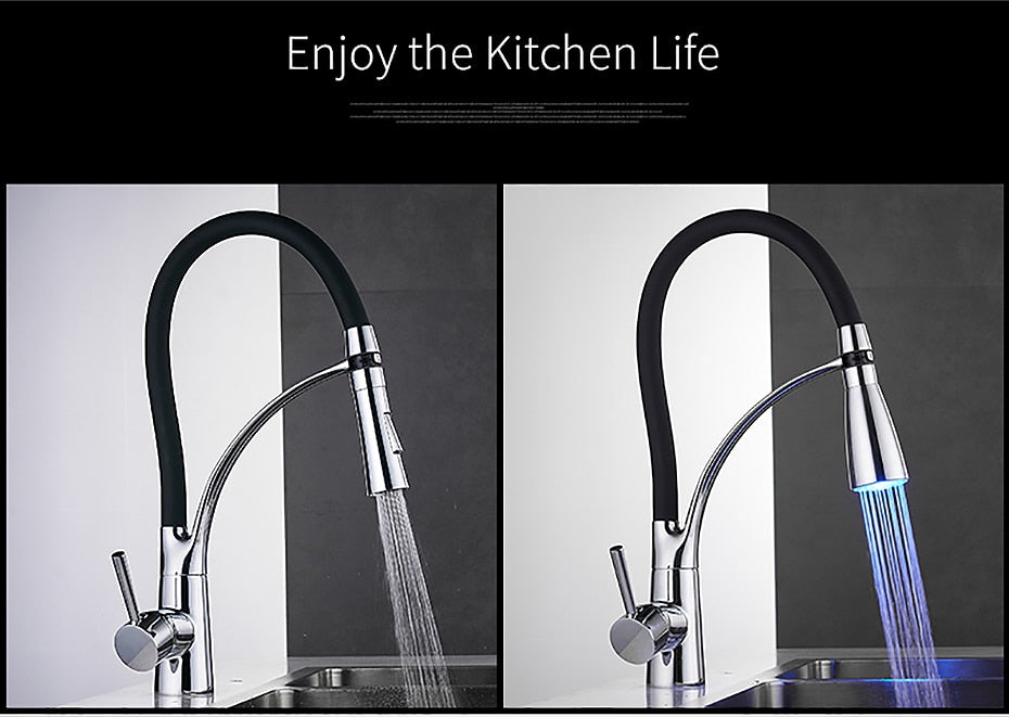 Kitchen Mixer LED Light Sink Faucet Brass Brushed Nickel Torneira Tap