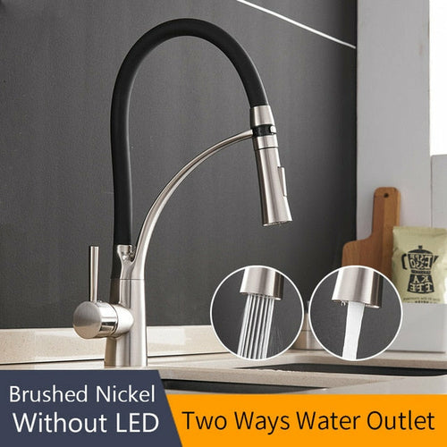 Kitchen Mixer LED Light Sink Faucet Brass Brushed Nickel Torneira Tap