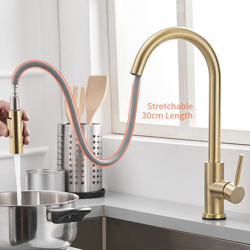 Sensor Kitchen Faucets Brushed Gold Smart Touch Inductive Sensitive