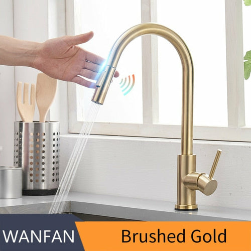 Sensor Kitchen Faucets Brushed Gold Smart Touch Inductive Sensitive