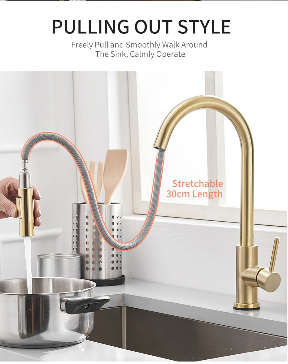 Sensor Kitchen Faucets Brushed Gold Smart Touch Inductive Sensitive