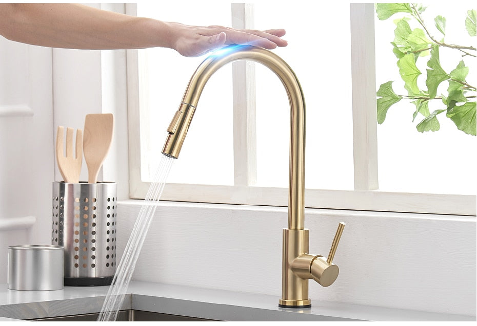 Sensor Kitchen Faucets Brushed Gold Smart Touch Inductive Sensitive