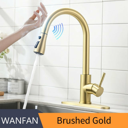 Sensor Kitchen Faucets Brushed Gold Smart Touch Inductive Sensitive