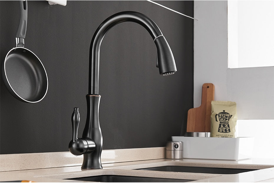 Kitchen Faucets Black Single Handle Pull Out Kitchen Tap Single Hole